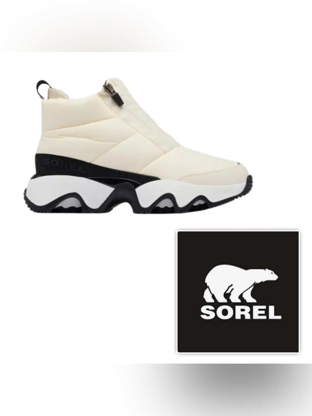 NIB Sorel Women 8 Kinetic Cream Quilted Slip-On Platform Sneaker puffer boots